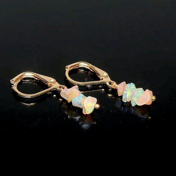 🆕New Natural Raw Fire Opal Crystal Gemstone Dangle Earrings -Hypoallergenic - Picture 4 of 6